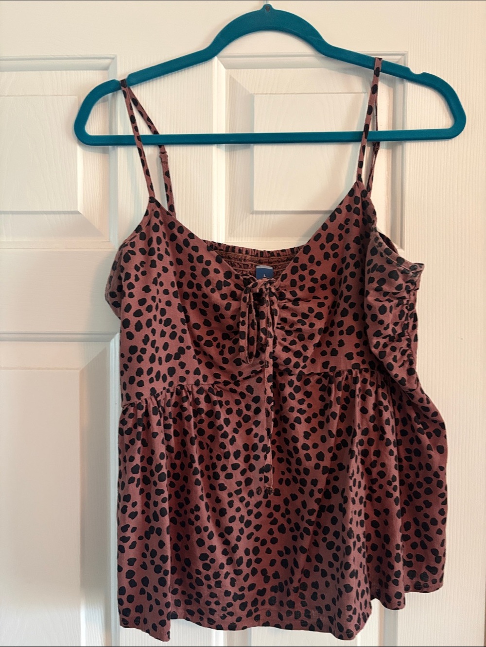 Sleeveless Tie-Front Cami Top in Brown Mauve Leopard